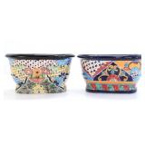 PAIR CASTILLO MEXICAN ART STYLE CERAMIC PLANTERS