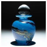 PAINTED BLUE & IRRIDESCENT GLASS PERFUME BOTTLE