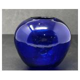 LINDA WESTROM BLUE ART GLASS VASE 'RHYTHMS', SGND