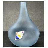 RETRO-STYLE FROSTED BLUE GLASS VASE, SIGNED