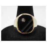 10KT GOLD ONYX & DIAMOND SIGNET RING $800