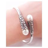 925 SILVER & TWO PEARL HINGED CUFF 19.1g