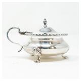 BIRKS REGENCY PLATE MUSTARD POT W/ BLUE GLASS BOWL