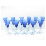 11 COBALT & CLEAR GLASS CHAMPAGNE/COCKTAIL GLASSES