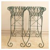 PAIR SCROLLED WROUGHT IRON PATIO PLANTERS