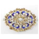 14KT GOLD BLUE ENAMEL & OPAL BROOCH $3975