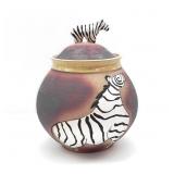 CERAMIC ZEBRA POTTERY LIDDED VASE SIGNED
