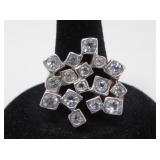 925 SILVER BLUE STONE CLUSTER RING 19.6g