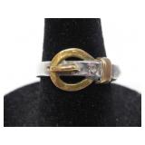 925 MEXICO SILVER TWO TONE BUCKLE RING 4g