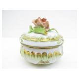 HEREND HUNGARY FLORAL  ROSE LID TRINKET BOX c1950