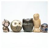 5 SMALL OWL FIGURINES,X 3-4'