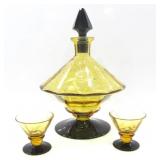 ART DECO BOHEMIAN AMBER ETCHED GLASS LIQUEUR SET