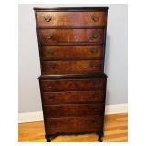 GEORGE II STYLE BURL WALNUT TALLBOY DRESSER