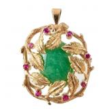 18KT GOLD JADE & RUBY PENDANT/BROOCH $2970