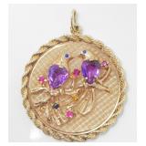 14KT GOLD LOVEBIRDS PRECIOUS STONE PENDANT $3250