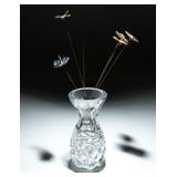 DIAMOND CUT CRYSTAL VASE W/ENAMEL FLOWER DECOR