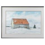 TED PULFORD 'WINTER BARN' WATERCOLOR