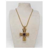 YVES SAINT LAURENT GOLDTONE CROSS NECKLACE