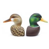 JOHN P. LEEDER PAIR AIRBRUSHED DUCK WOODCARVINGS