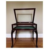 QUEEN ANNE STYLE GLASS TOP CURIO TABLE,