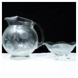PRESSED GLASS CORNFLOWER PITCHER & CANDY BOWL