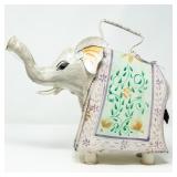 HANDPAINTED METAL FLORAL ELEPHANT WATERING CAN