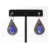 SILVER & SODALITE FILIGREE DROP EARRINGS 12.7g