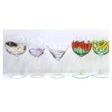 5 HANDPAINTED FLORAL & MODERNIST DRINKING GLASSES