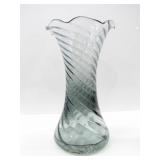 SMOKY SWIRL BLOWN ART GLASS VASE W/ RUFFLED EDGE
