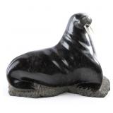 PEA MICHEAL CARVED INUIT STONE WALRUS 11' SIGNED