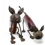 METAL RABBIT AND CAT STATUES