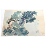 EIICHI KOTOZUKA SQUIRREL & GRAPES WOODBLOCK PRINT