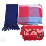 TWO FRINGE NECK SCARVES & LARGE SOFT PLAID BLANKET