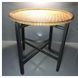 ROUND WICKER WEAVE TRAY TABLE ON FOLDING STAND