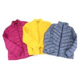 3 ASSTD PINK, YELLOW & BLUE PUFF WIND JACKETS M-L