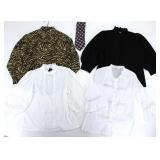 4 LADIES PRINT AND B&W BLOUSES & SILK TIE