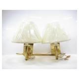 PAIR OF BRASS-TONE METAL WALL SCONCE LAMPS