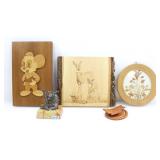 WOODEN WALL HANGINGS, PYROGRAPHY, OWL CLIP, ETC.
