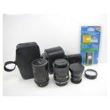 OLYMPUS, TAMRON, VIVITAR LENSES + BATTERY PACK