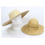 TWO NATURAL STRAW SUN HATS