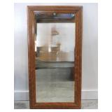 VINTAGE CARVED OAK FRAME BEVELED GLASS WALL MIRROR