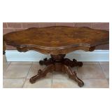 VICTORIAN STYLE SCALLOPED TOP WALNUT MARQUERTRY