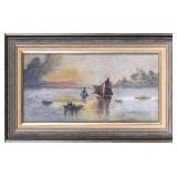 A.L.D. SEASCAPE SUNSET OIL PAINTING