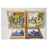 FOUR DECORATIVE WOOD / CERAMIC TILES