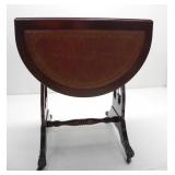 ANTIQUE SPIN TOP LEATHER INLAY DROPLEAF SIDE TABLE