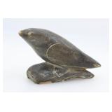 SIGNED SOAPSTONE LUCASSIE IKKIDLUAK SEAL ON ROCK
