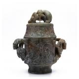 CHINESE CARVED HARDSTONE COVERED VASE WITH CHILONG
