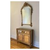 GOLD GILT MIRRORED HALL CHEST WITH WALL MIRROR,