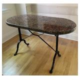 OBLONG GRANITE TOP WROUGHT IRON BISTRO TABLE