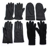 4 PAIRS SUEDE & LEATHER BLACK SOFT LINED GLOVES
